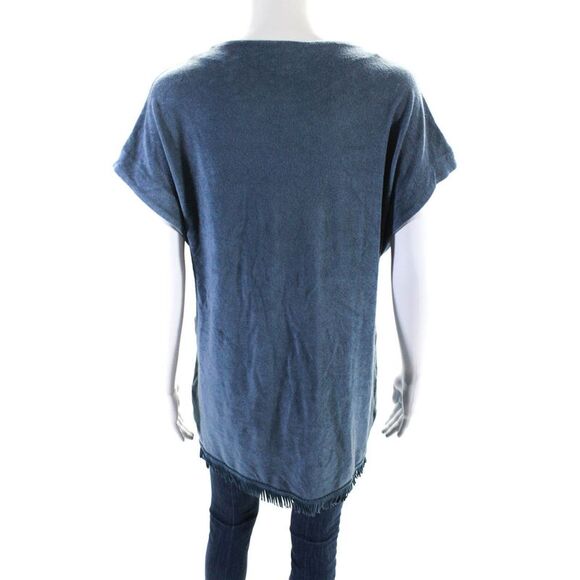 Pluto Women's Round Neck Sleeveless Fringe Lace Up Blouse Blue Size 36 - Picture 3 of 6